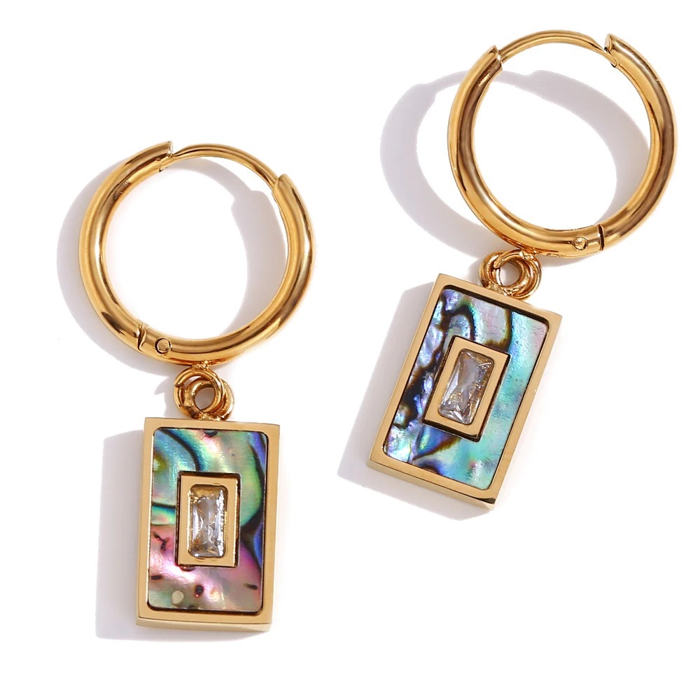 18K Gold Hoop Drop Earrings*Waterproof Sweatproof*Shell Earrings*Beach Summer